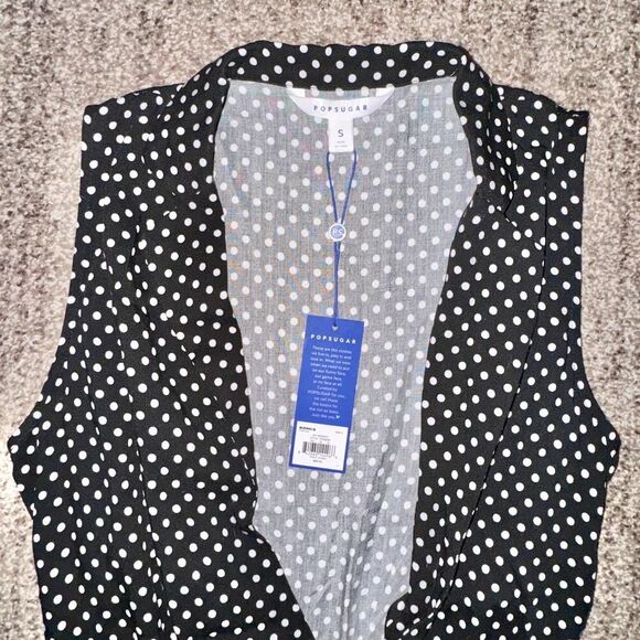 Popsugar Women's Rayon Black Polka Dot Romper Jumpsuit Dress NWT Small - Picture 7 of 8